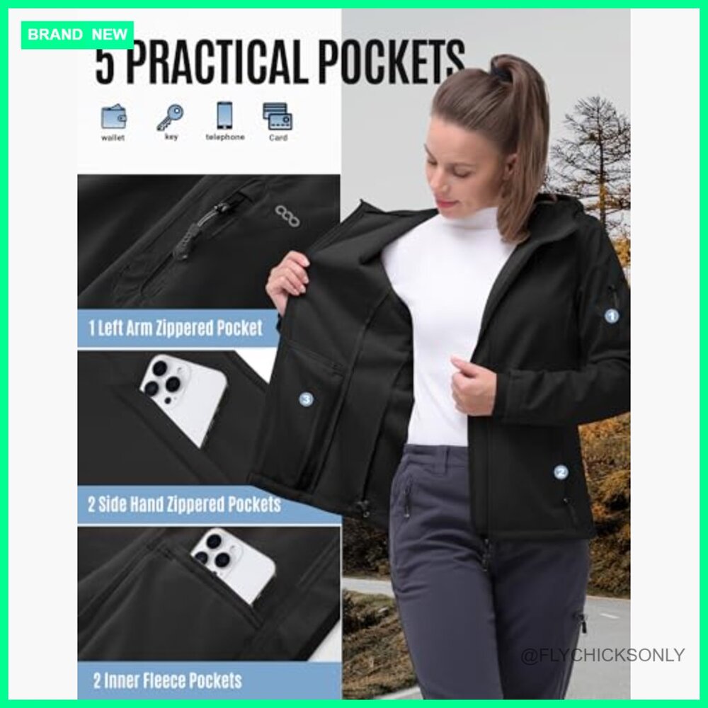 Fleece Lined Softshell Jacket, Windproof Hooded C… - image 5